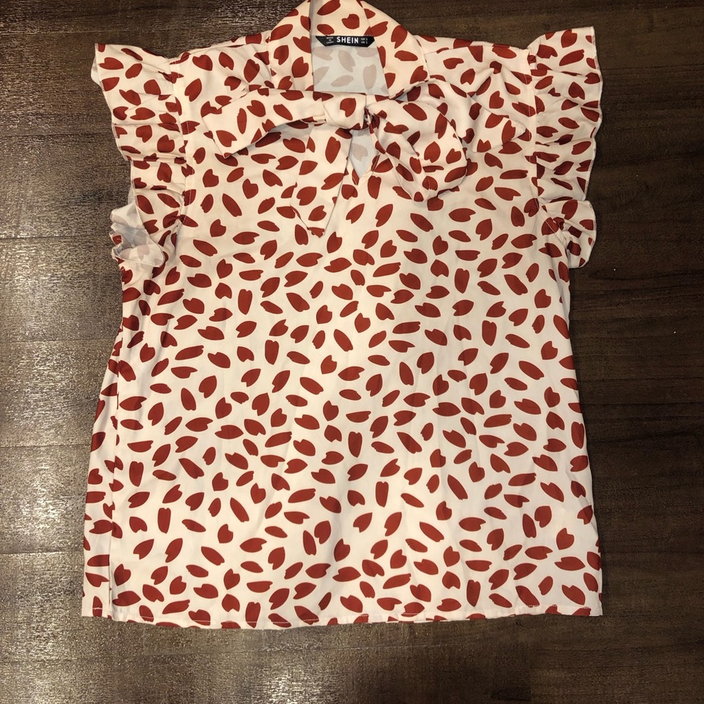 Shein Petal Print Bow Tie Blouse- Size Small